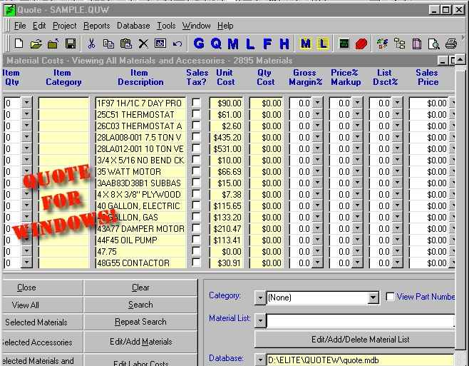 screenshot of Quick Quote